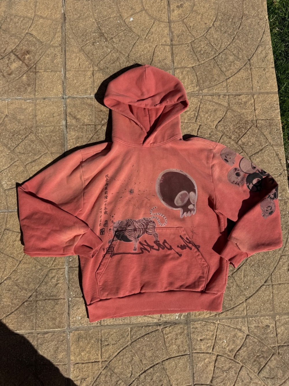 Rust Red Graphic Skull & Tiger Hoodie